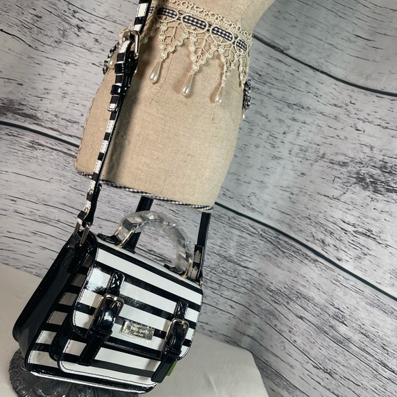 Kids Kate Spade Black cream stripe scout bag - Picture 2 of 7